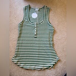Striped Green & White Henley Tank Top